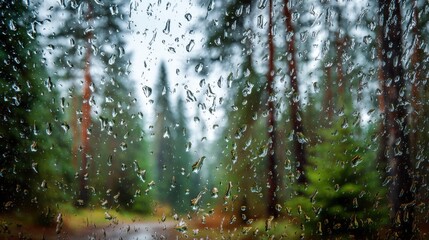 Raindrops on Window with Forest Background