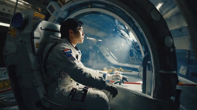 Astronaut in a flight simulator.
