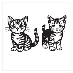 A cute domestic kitten and a brown dog are looking at each other in a vector illustration
