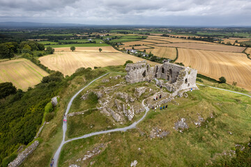 Rock of Dunamase ruins viewed by aerial drone