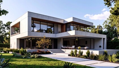 Modern Architectural Marvel Contemporary Luxury Residence with Lush Landscape and Sleek Design