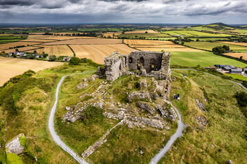 Rock of Dunamase ruins viewed by aerial drone