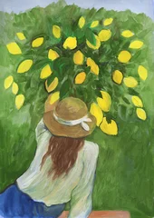 woman with lemon tree. watercolor illustration © Anna Ismagilova