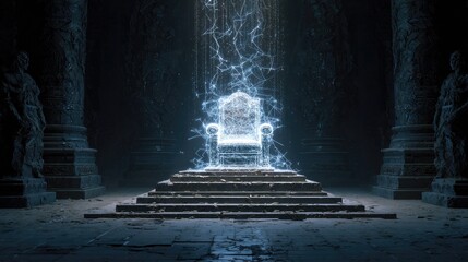 Dark throne room, ethereal glow