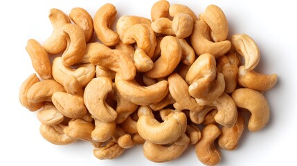 Fototapeta premium Fresh Cashew Nuts Heap on White Background for Culinary Designs
