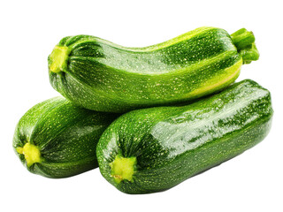 Stack of Three Green Zucchini Vegetables on Black Background food produce, Isolated On Png Transparent Background