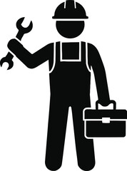 Mechanic with wrench and toolbox icon for auto repair and maintenance
