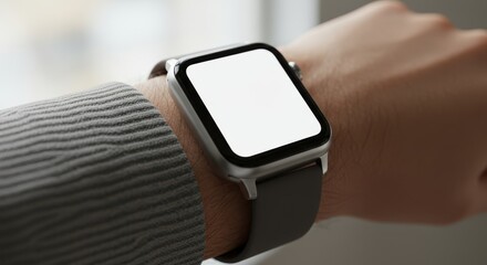 Smartwatch on wrist with blank screen for customization and mockup
