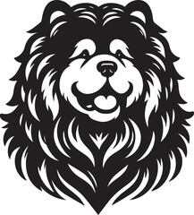 Cute Fluffy Chow Chow Dog Vector Silhouette Illustration – Black and White Pet Art Design
