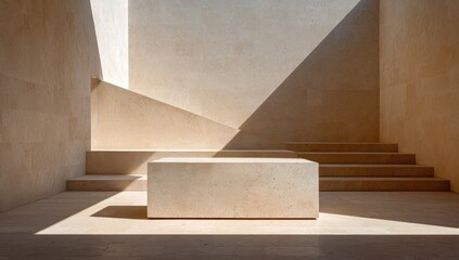 Light-filled, minimalist space with beige stone