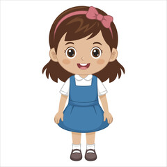 bright elementary girl carrying backpack flat illustration