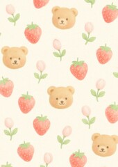 Cute bear strawberry pattern