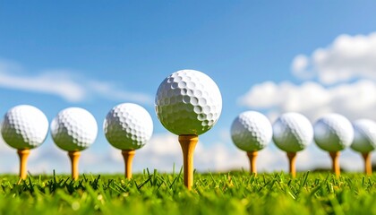 Golf Balls on Tees Ready for a Perfect Game