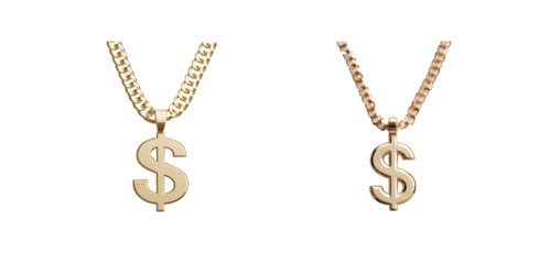Gold dollar sign pendant necklaces on stylish chains