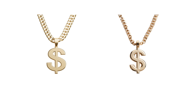 Gold dollar sign pendant necklaces on stylish chains - Powered by Adobe