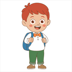 adorable young male student with schoolbag isolated vector illustration