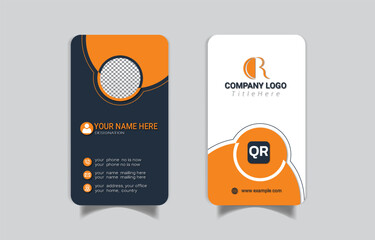Modern Vertical Business Cards in Orange and Navy with QR Code