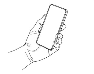 Hand holding a smartphone, line art