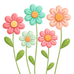 Cheerful Pastel Flower Collection on White Background Springtime Blooms and Floral Design Elements for Creative Projects
