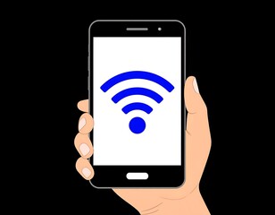 Hand holding a smartphone with a wifi symbol