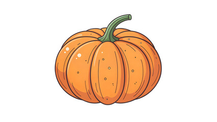 Bright orange pumpkin with green stem isolated for autumn and halloween celebrations