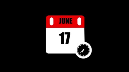 June 17, Calendar appearing with the date June 17. black background, chroma key