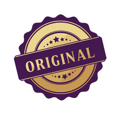 Obraz premium Gold original badge seal with stars on purple background 
