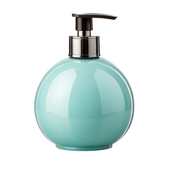 Obraz premium Shiny turquoise round soap dispenser with chrome pump detail transparent background
