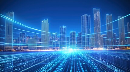 Futuristic Cityscape with Digital Lines