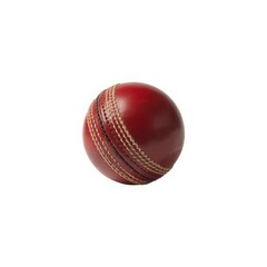 Red leather cricket ball with prominent stitching sports equipment