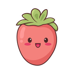 Obraz premium Cute Kawaii Strawberry Character with Happy Smiling Face and Rosy Cheeks, Expressing Joy and Cheerfulness