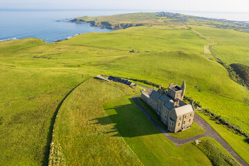 Classiebawn Castle aerial drone view on Sligo coast