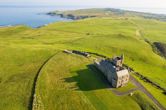 Classiebawn Castle aerial drone view on Sligo coast