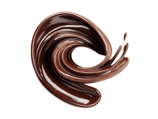 Dynamic Swirl of Molten Chocolate with Droplets on Black Background liquid swirling, Isolated On Png Transparent Background