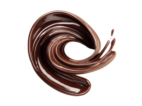 Dynamic Swirl of Molten Chocolate with Droplets on Black Background liquid swirling, Isolated On Png Transparent Background