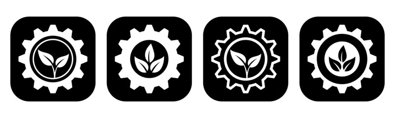 Set of gear with leaf icon vector symbol. Representing innovation, solution, and natural	