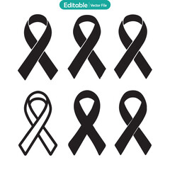 Black Ribbon Flat Icon Vector, Condolence Symbol, Mourning Awareness Illustration