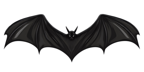 Realistic black bat with wings spread isolated on white background image