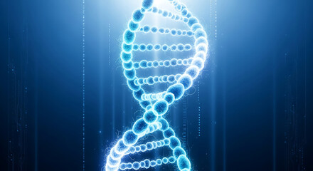 Abstract DNA strand illustration on a blue background for medical or scientific purposes