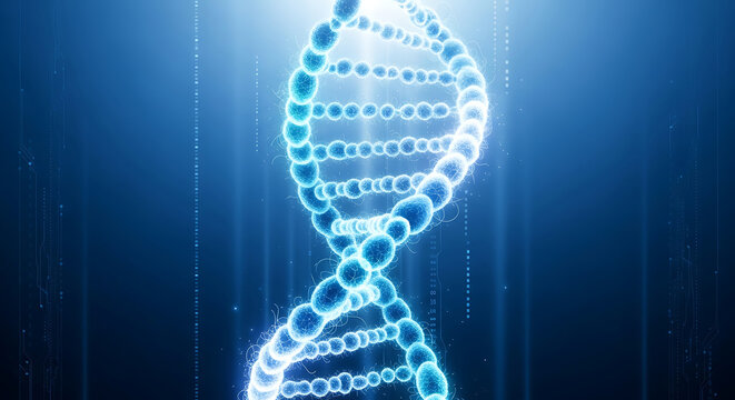 Abstract DNA strand illustration on a blue background for medical or scientific purposes