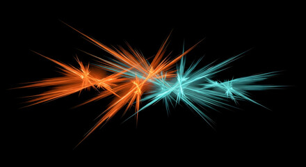 Fototapeta premium Abstract energy burst design with vibrant orange and blue sparks on black canvas