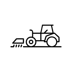 Naklejka premium Tractor plowing field with attachment in simple line art style 