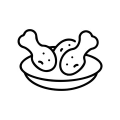 Chicken drumsticks on a plate in simple black line art design  