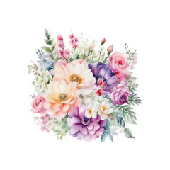 Colorful botanical blooming flower elegance watercolor bouquet. Colorful flower blooms in watercolor serenity painting on canvas, watercolor painting of bouquet vector Illustration.