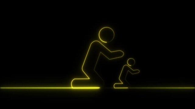 Neon Group People Icon Animation | Timberlake and Community Concept | Glowing Profile Symbol and Black Background..