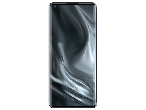 Modern smartphone with abstract grey fluid wallpaper on black background mobile phone cell phone, Isolated On Png Transparent Background - Powered by Adobe