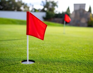 Obraz premium Golf flags on a green