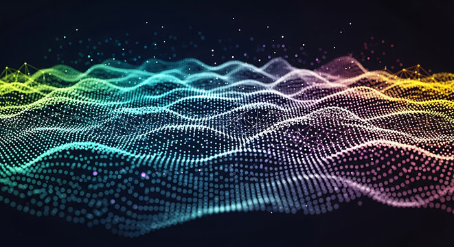 Abstract Wavy Particle Surface with Connected Dots and Colorful Gradient