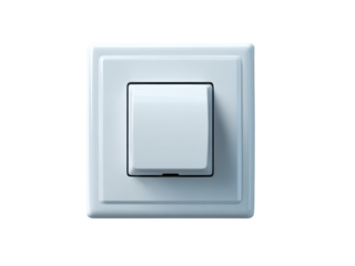 White Square Light Switch with Subtle Shadow Detail on a Black Background electrical switch wall switch, Isolated On Png Transparent Background