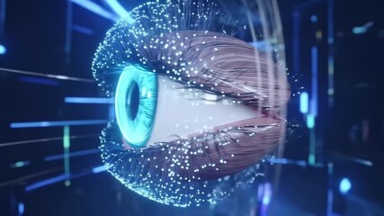 Abstract digital eye animation representing futuristic technology and vision innovation for - Powered by Adobe